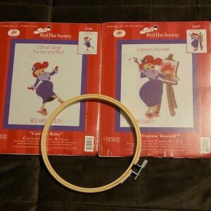 Red Hat Society Cross Stitch Kits with Hoop